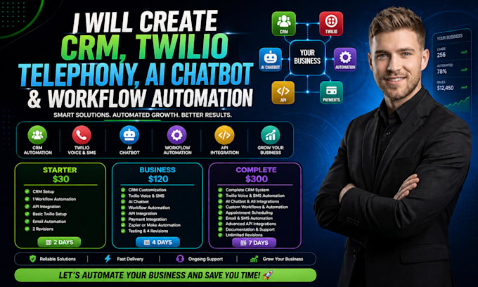 create CRM twilio telephony ai chatbot API and workflow automation