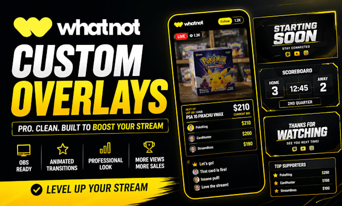 design animated whatnot overlays transitions and obs scoreboards