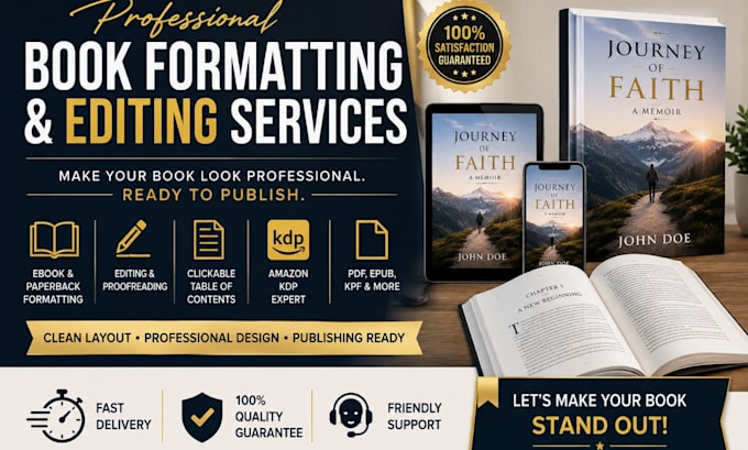 do professional book formatting, editing, proofreading, and kindle ebook design