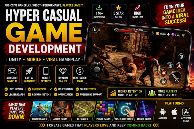 create hyper casual unity mobile game for android and ios