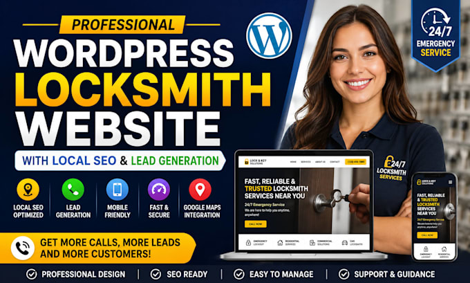 design wordpress locksmith website with local SEO and lead generation