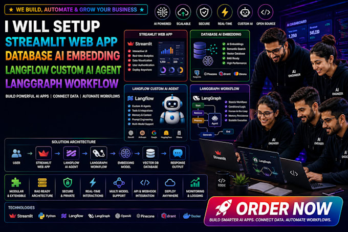 setup streamlit web app,database ai embedding,langflow custom ai agent,langgraph