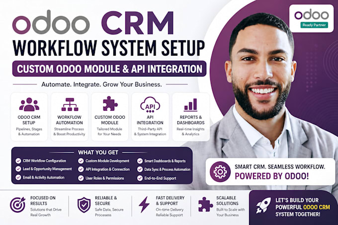 configure odoo CRM workflow system setup custom odoo module and API integration