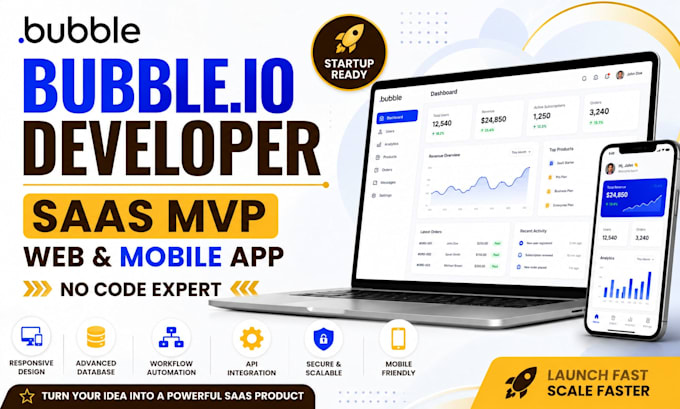 build nocode bubble io website design bubble mvp saas web mobile app developer