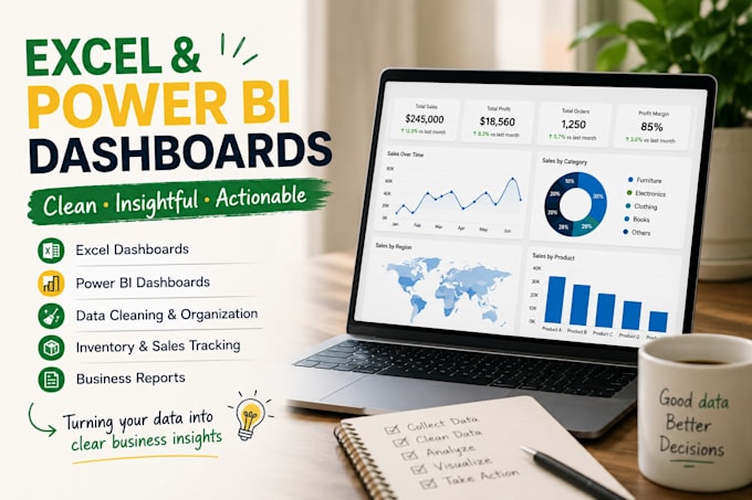 create excel and power bi dashboards for sales, inventory and business analysis