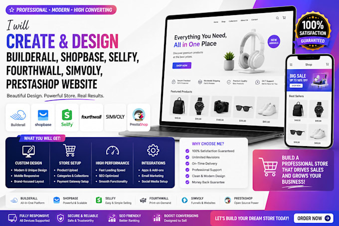 create builderall shopbase sellfy fourthwall simvoly prestashop website design