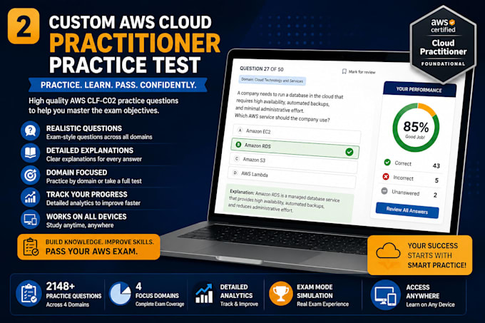 create AWS cloud practitioner practice questions