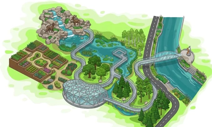 illustrate a flat vector 2d map for your games, city view and travel map guide