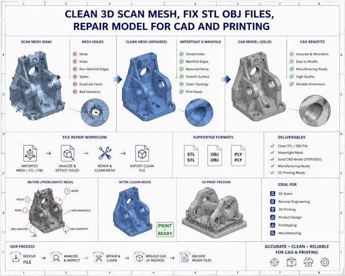 Scan Base Mesh 3d Clean 3d scan mesh, fix stl obj files, repair model for cad and ...