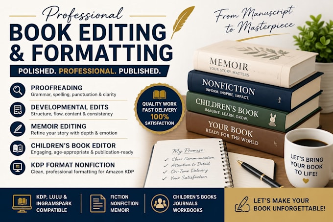 do book editing and formatting, developmental book editor, amazon kdp formatting