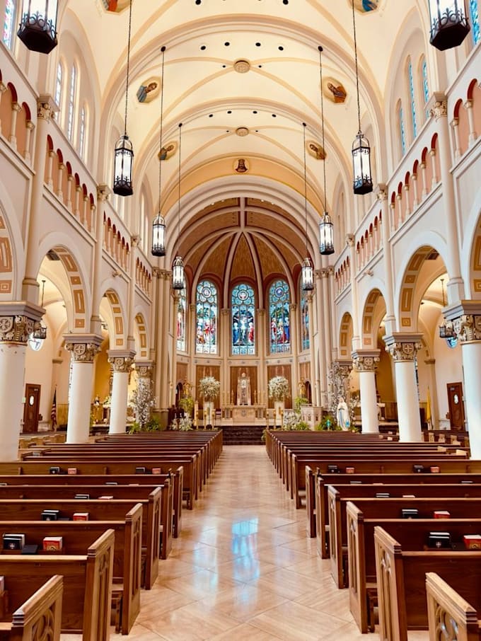design church interior and sanctuary with 3d rendering and animation