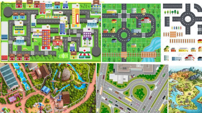 do 2d map illustration for games, city map design, fantasy maps and vector maps