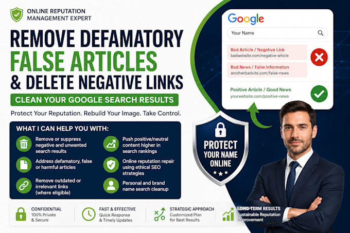 takedown defaming false article news delete negative links on google search