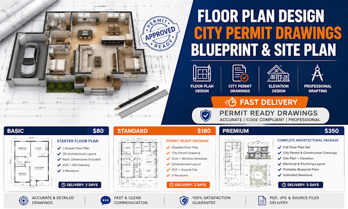 draw floor plan, city permit drawing, blueprint and architectural design