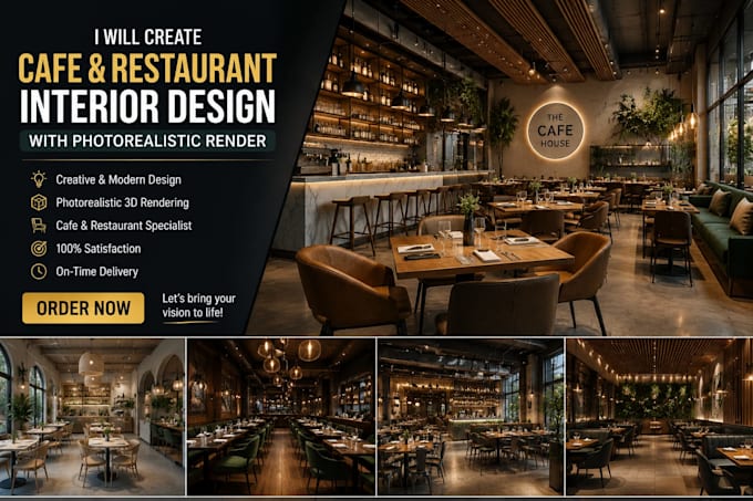create cafe and restaurant interior design with photorealistic render