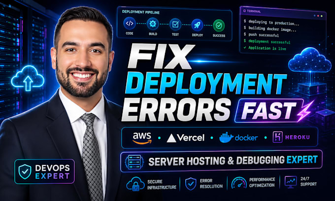 fix deployment errors, debug AWS, vercel, docker, heroku, server hosting issues