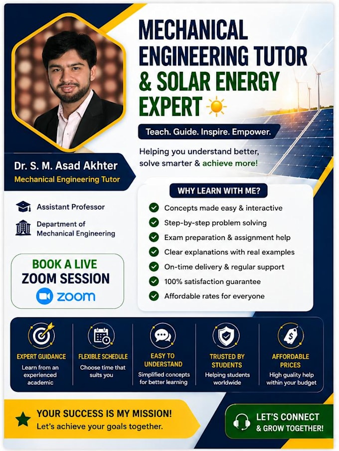 tutor and help with solar energy, batteries and mechanical engineering