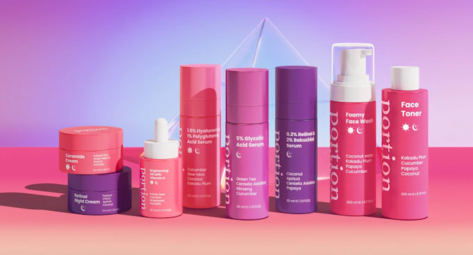 create cosmetic product label and box design with mockups