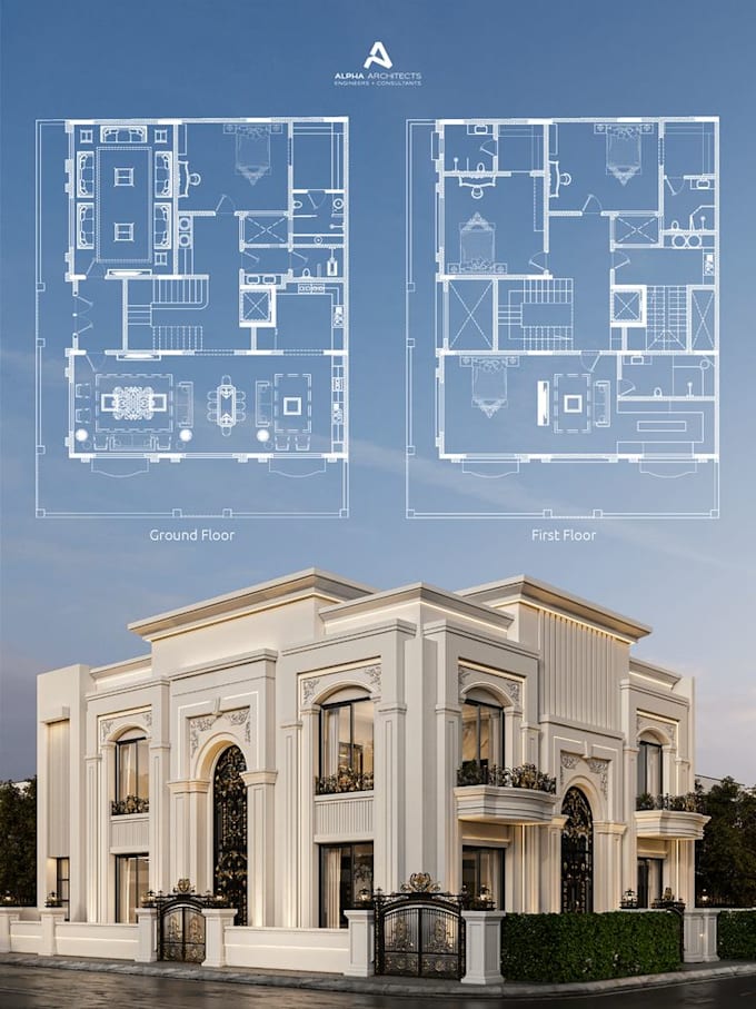 design neo classical house facade and elevation drawing exterior design