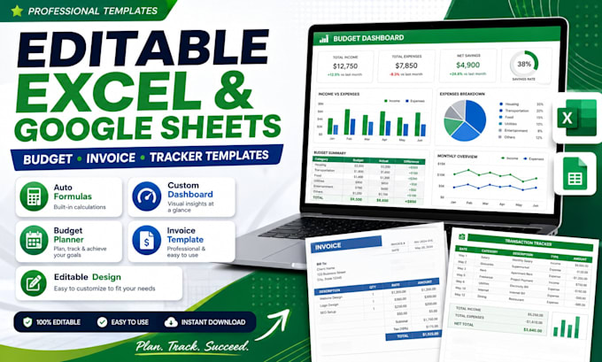 design editable excel or google sheets budget or invoice template