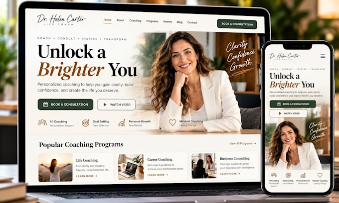 design coach website, consultant website, therapy and speaker wordpress website