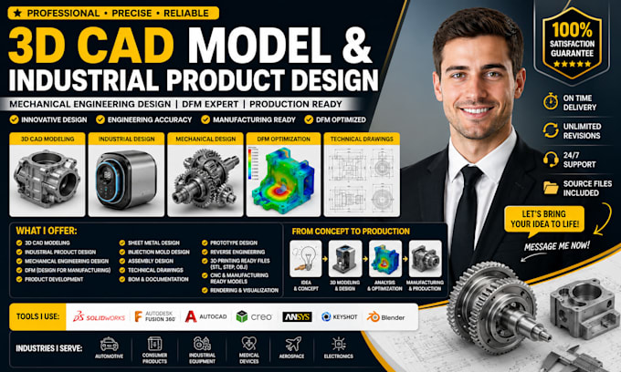 do 3d cad model, industrial product design, mechanical engineering design dfm