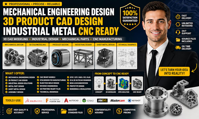 mechanical engineering design, 3d product cad design, industrial metal cnc ready