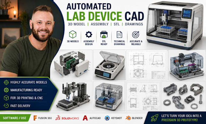 automated lab device cad, scientific instrument stl, assembly 3d prototype model