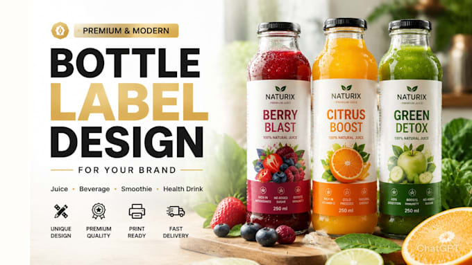 design premium bottle labels for wine, juice and supplements