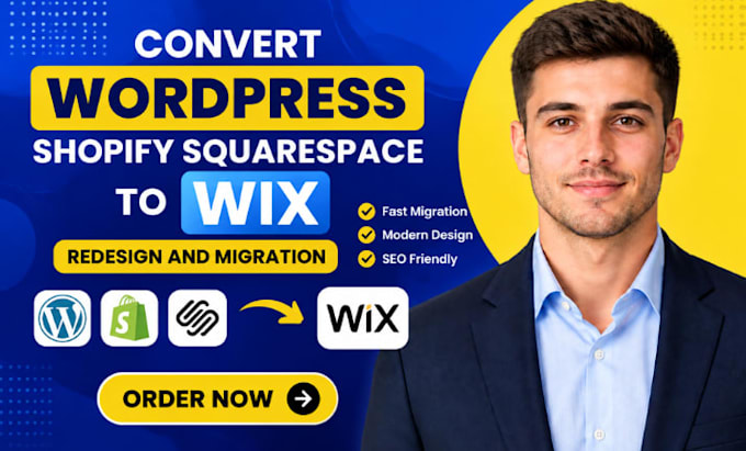 convert wordpress shopify squarespace website to wix redesign and migration