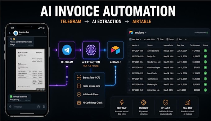 build ai invoice processing bot with telegram and airtable