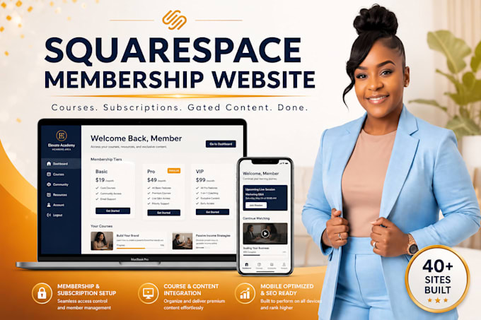build your squarespace membership website with subscription and  online courses