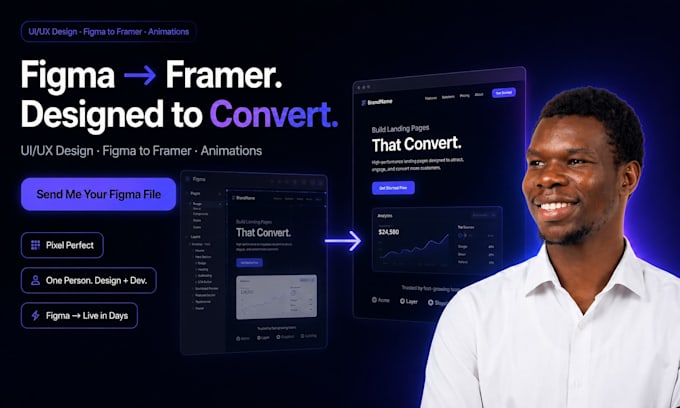 Do figma website ui ux and figma to framer with animation, framer ...