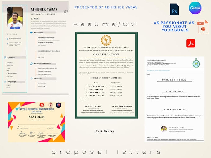 design professional engineering resumes, cvs, proposal letters and certificates