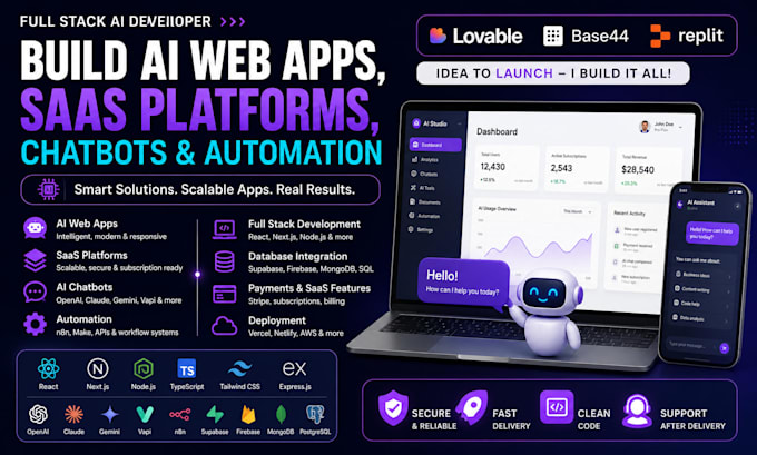 build lovable ai base44 replit ai web app saas platform ai chatbot automation