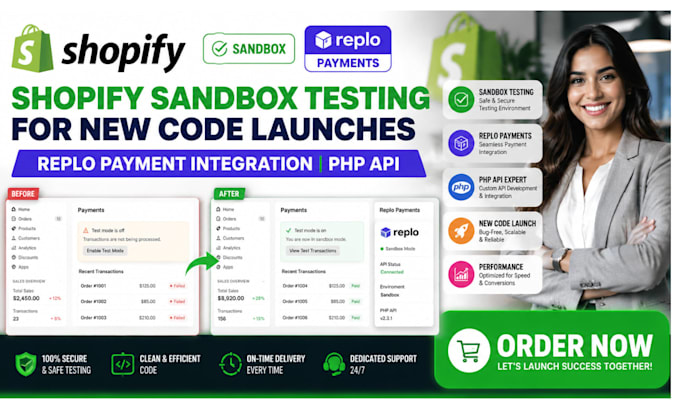 shopify sandbox testing for new code launches replo payment integration php api