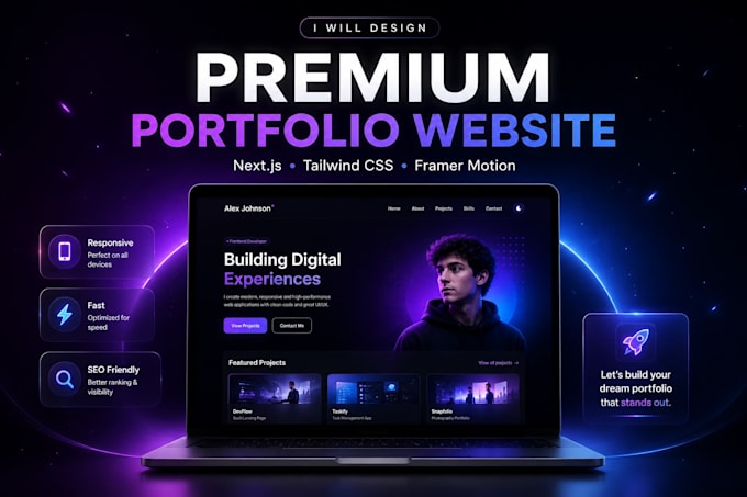 create a modern portfolio website using nextjs tailwind CSS and framer motion
