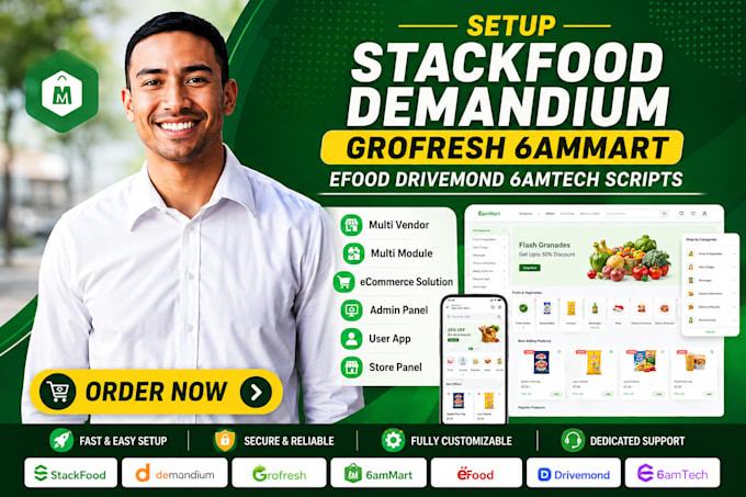 setup stackfood demandium grofresh 6ammart efood drivemond 6amtech scripts