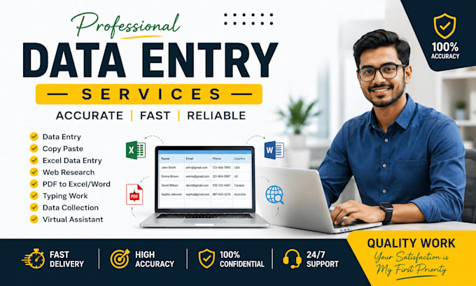 do accurate data entry, copy paste, excel typing, web research, PDF conversion,