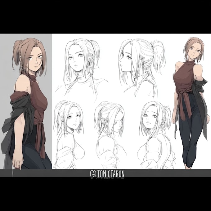 create professional anime character sheet and turnaround