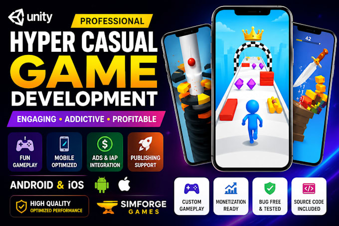 develop addictive hyper casual mobile games in unity