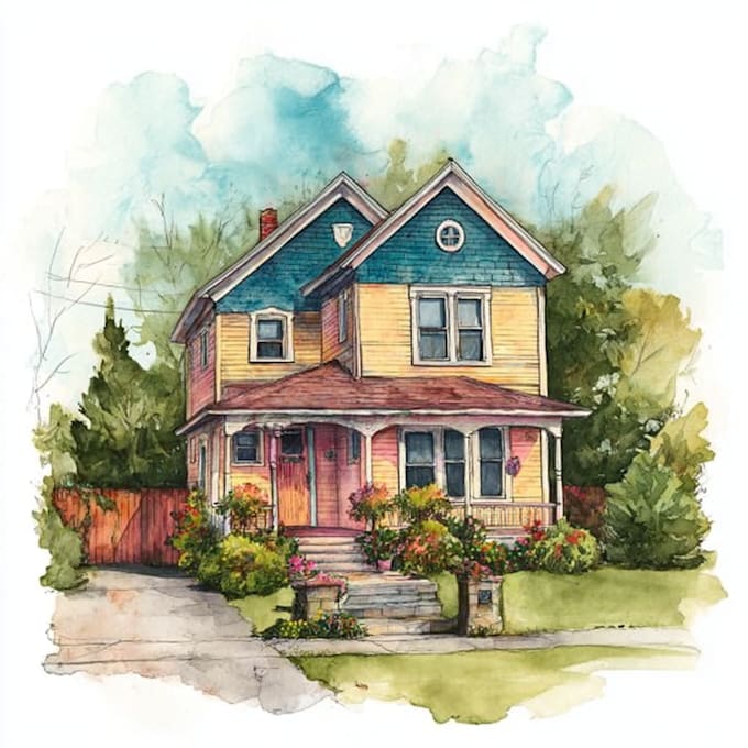 make premium watercolor architectural home illustration