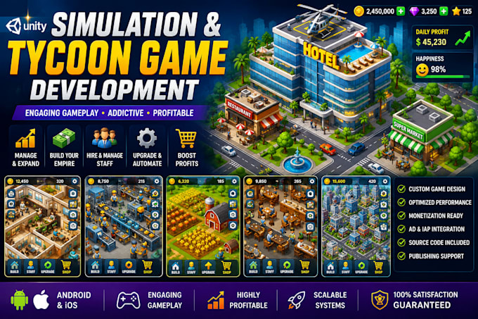 develop simulation and tycoon mobile games in unity