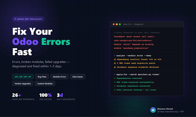 fix your odoo problems and errors fast