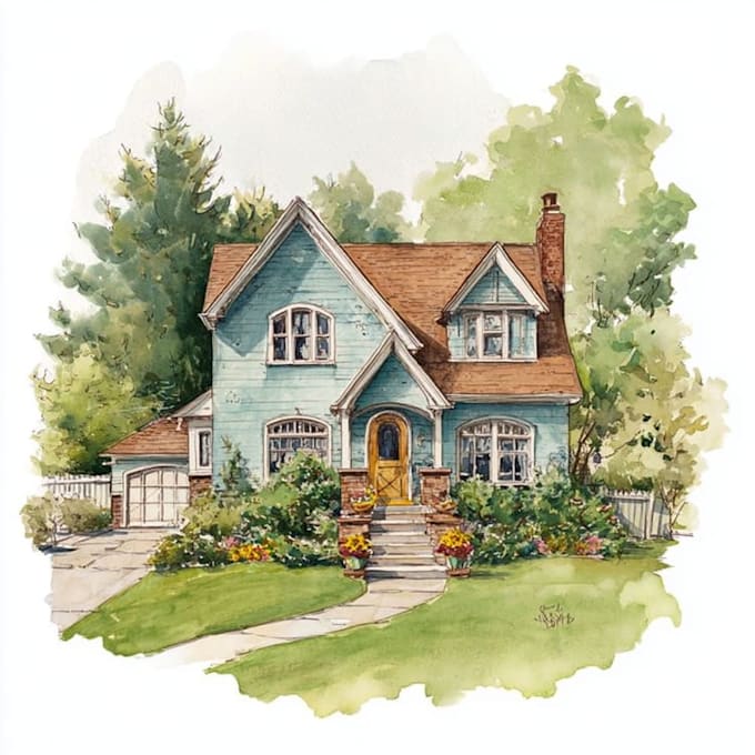create artistic watercolor beach house