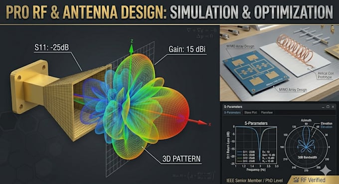 design, simulate, antenna systems in cst or hfss, rf tasks
