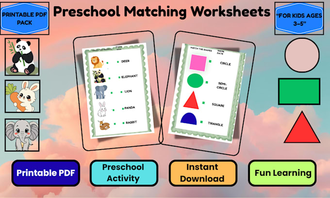 create preschool matching worksheets for kids
