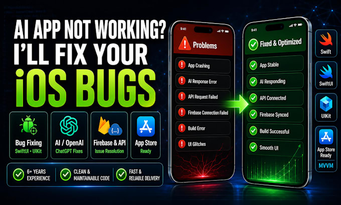 fix ios app bugs, crashes, ai integration issues,