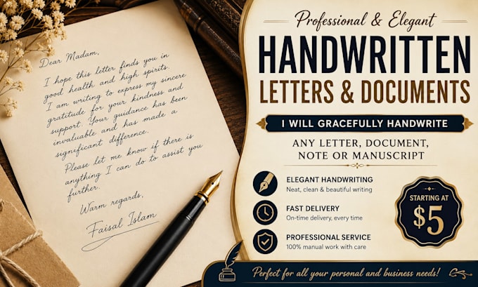 handwrite notes, letters, and documents in neat beautiful handwriting