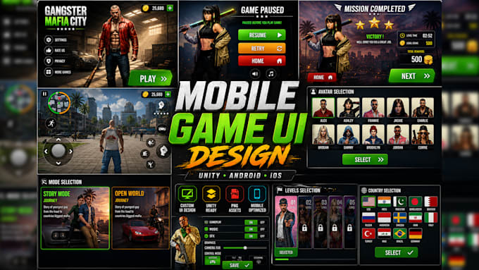 design professional mobile game UI for unity games